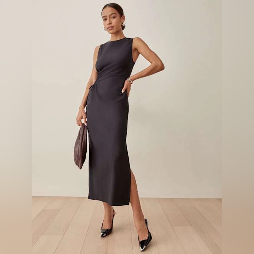 Reformation DORIA BLACK CUT OUT slit dress